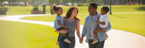 Family walking together in a Haltom City park
