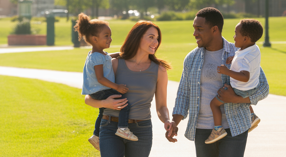 Family walking together in a Haltom City park