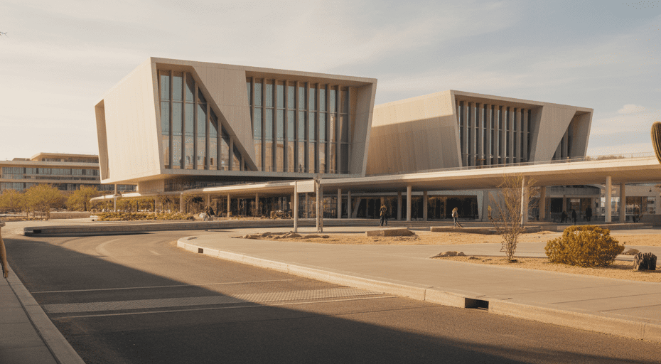 Burton Barr Central Library in Phoenix at sunset.