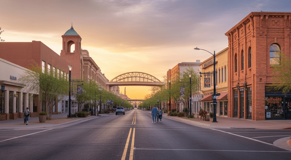 Golden hour view of historic Downtown Chandler.