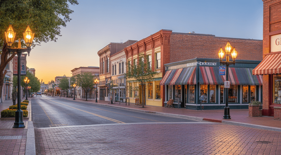 Historic downtown Glendale Avenue at sunset.