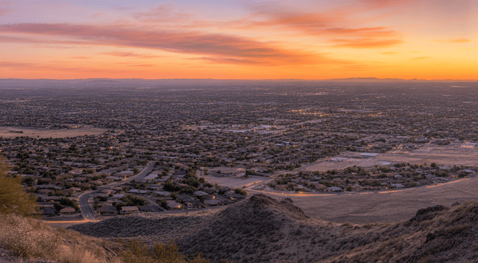 Sunset view over Peoria Arizona from a mountain.