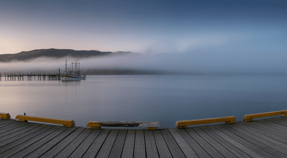Foggy morning over Monterey Bay harbor