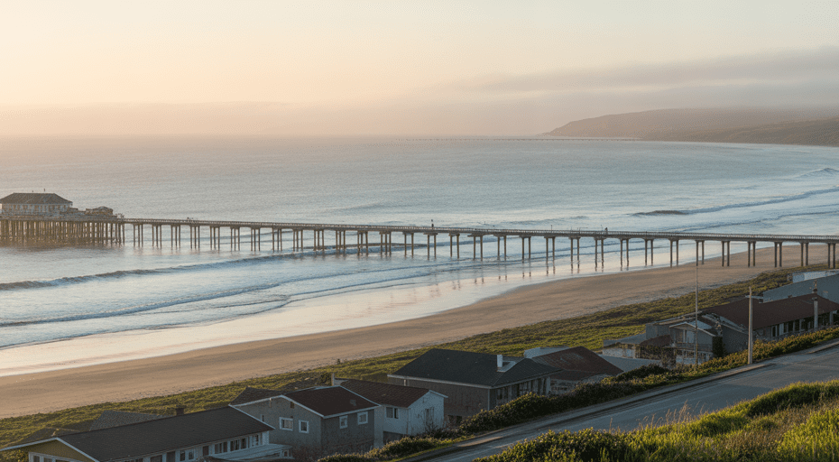 Aerial view of Cayucos California coastline.