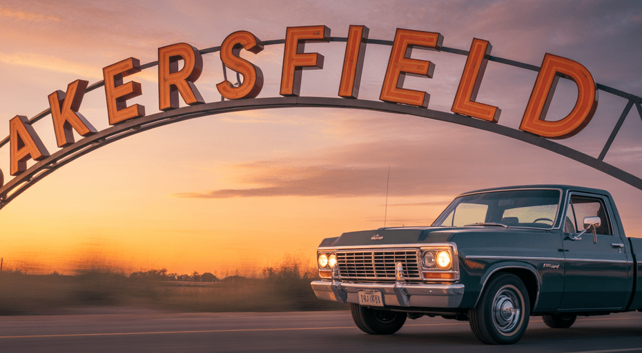 Iconic Bakersfield sign at sunset