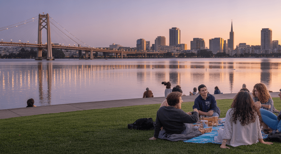 Locals enjoying a picnic at Lake Merritt