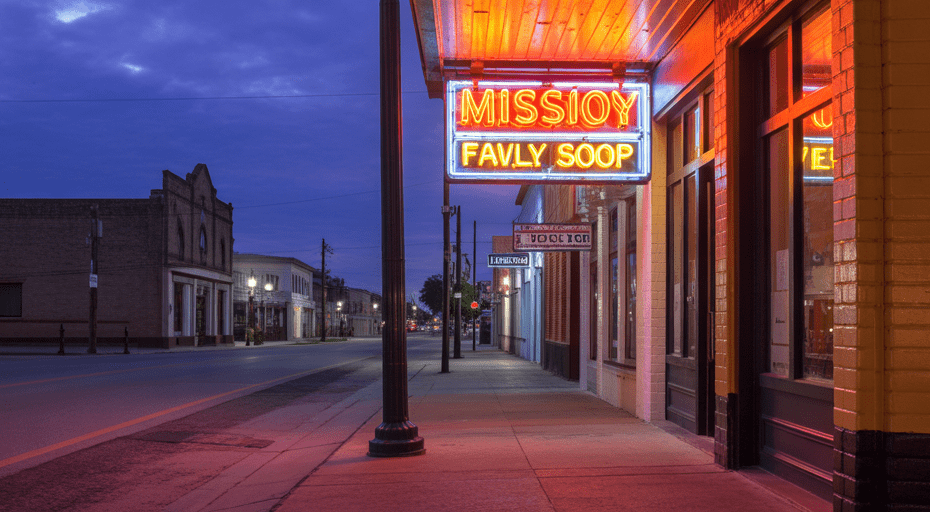 Historic downtown Mission Texas street corner.