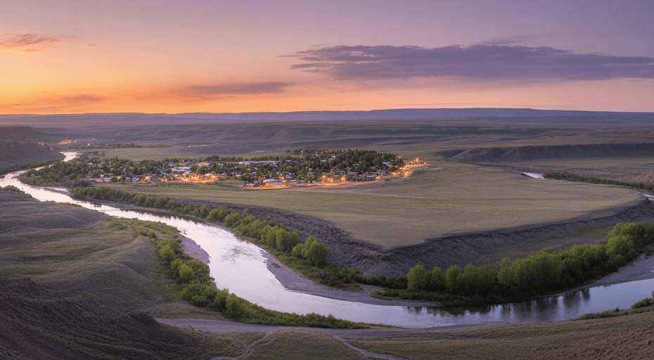 Sunset over the town of Green River Wyoming