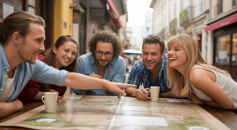 Friends balancing trip planning and relaxing