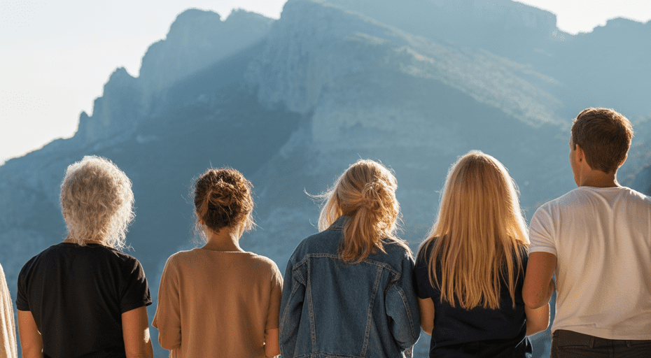 Group of travelers admiring a coastal view