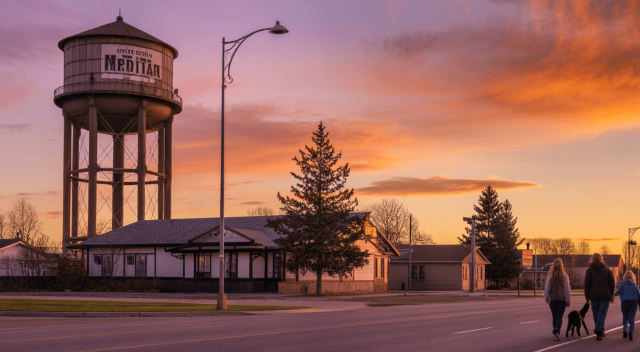 Meridian Idaho water tower at sunset