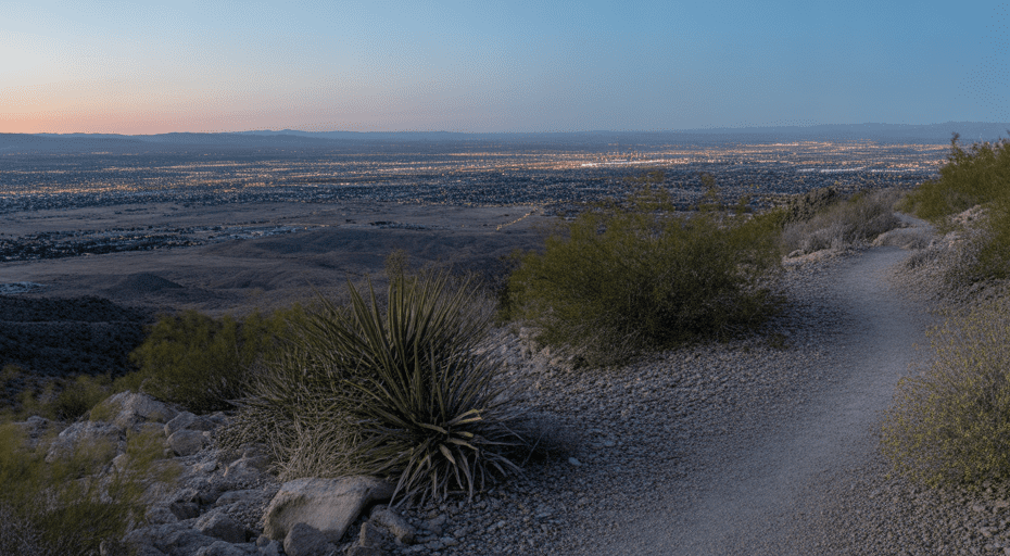 Henderson city lights from a desert trail.