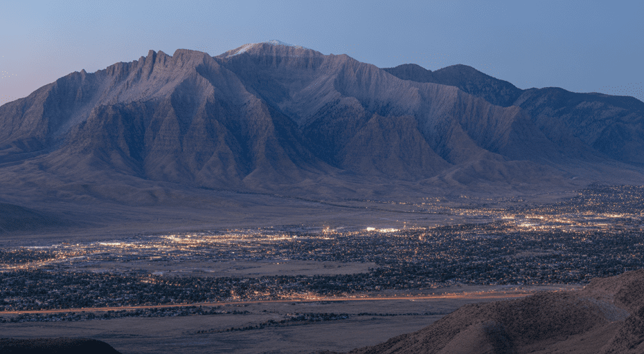 Dusk view of Sandy Utah and Wasatch Mountains