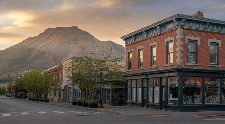 Downtown Provo street with Mount Timpanogos
