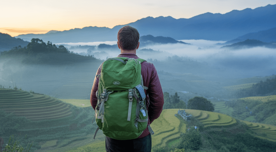 Solo traveler looking at a sunrise.
