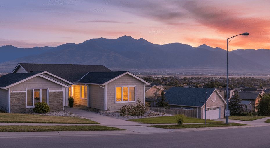 West Jordan neighborhood at dusk with mountain view.