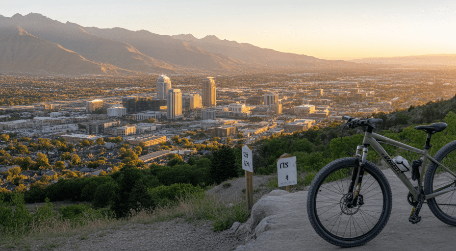 Mountain bike overlooking Salt Lake City