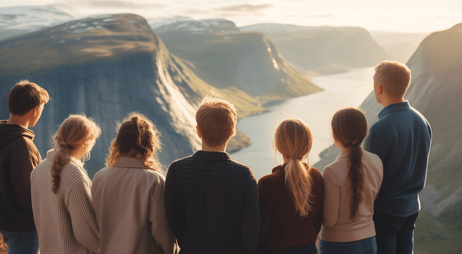 Group of young adults watching a sunrise