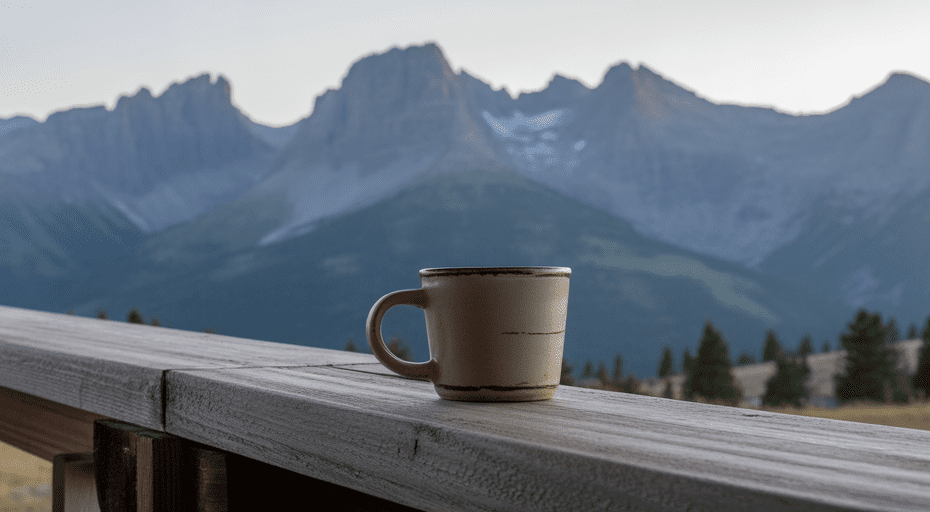 Morning coffee overlooking Beartooth Mountains
