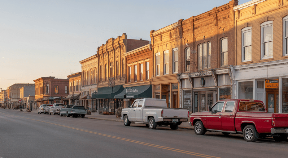 Quiet Main Street in Miles City at sunset