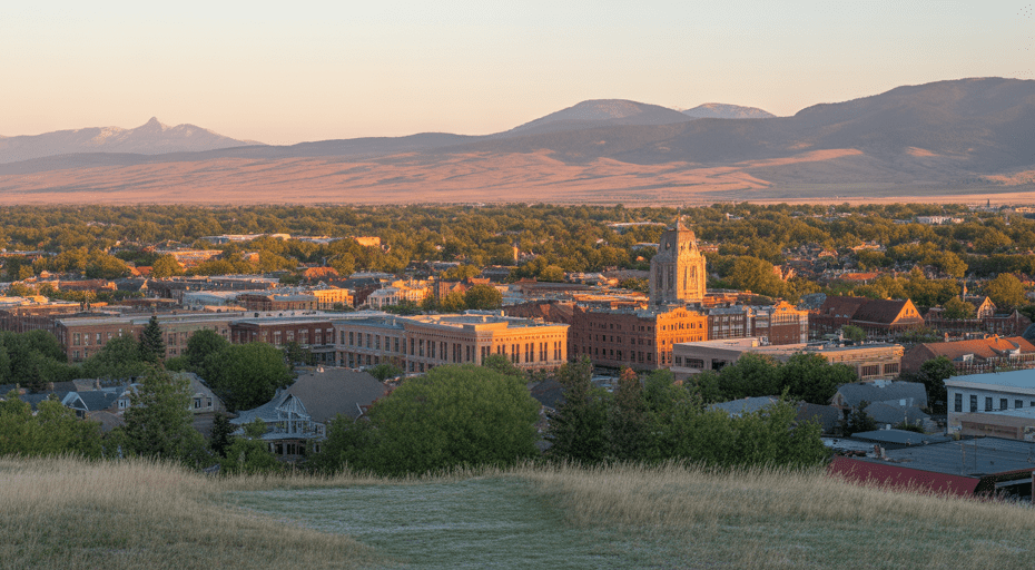 Sunrise over downtown Bozeman from Peets Hill