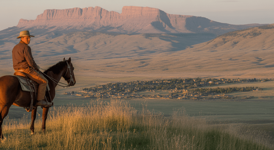 Rancher overlooking Buffalo Wyoming at sunrise.