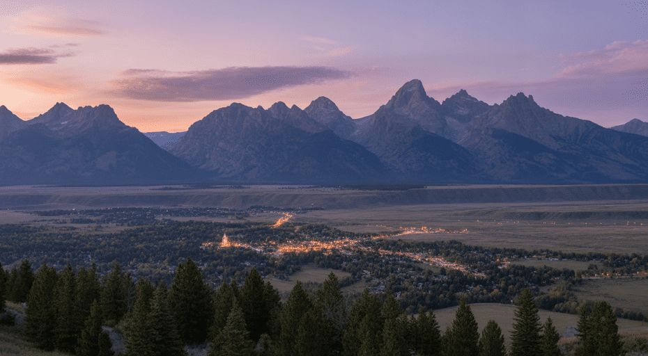 Jackson Wyoming town view at dusk
