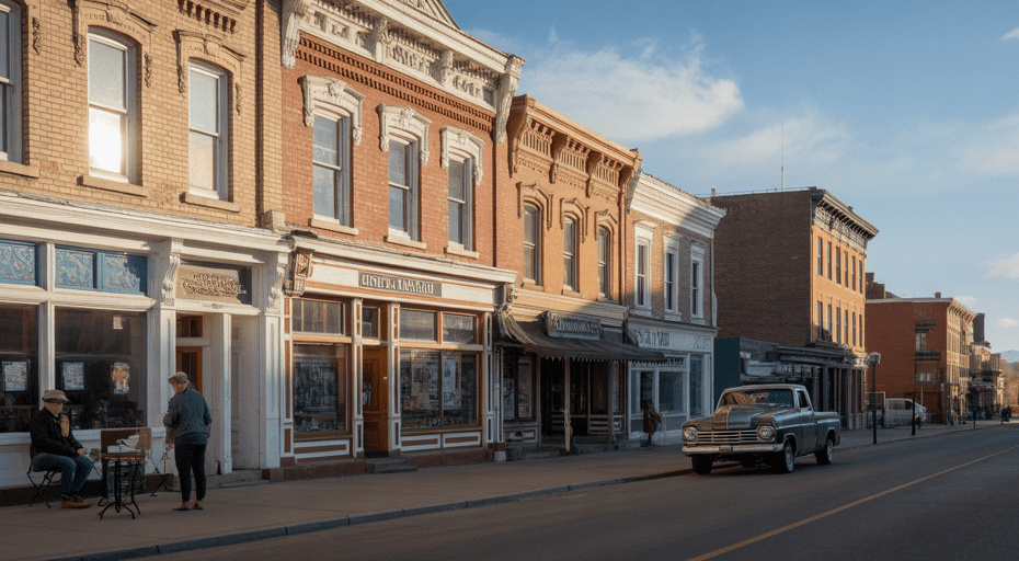 Historic downtown street in Evanston Wyoming.