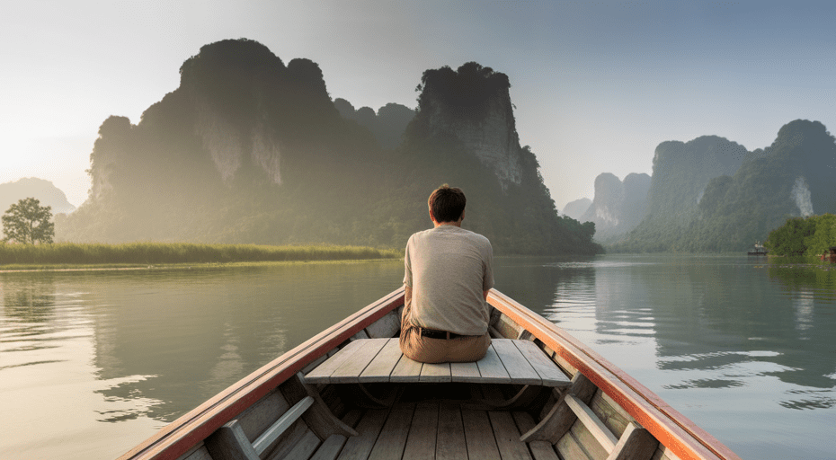 View from boat of Southeast Asian river.