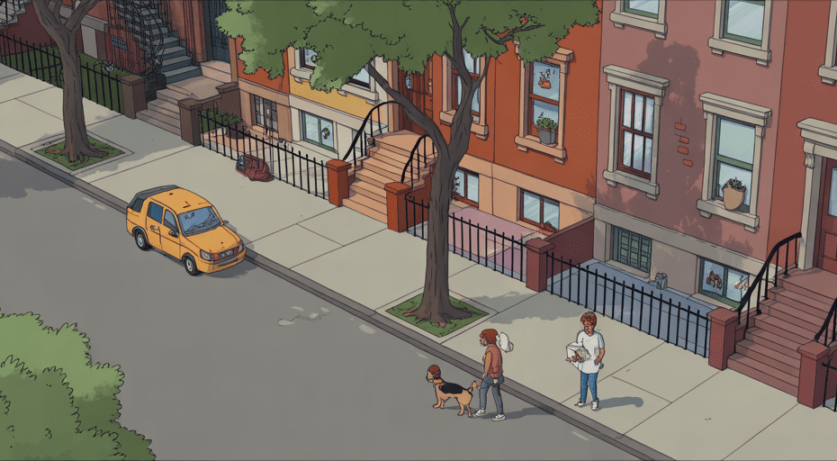 Quiet residential brownstone street in NYC