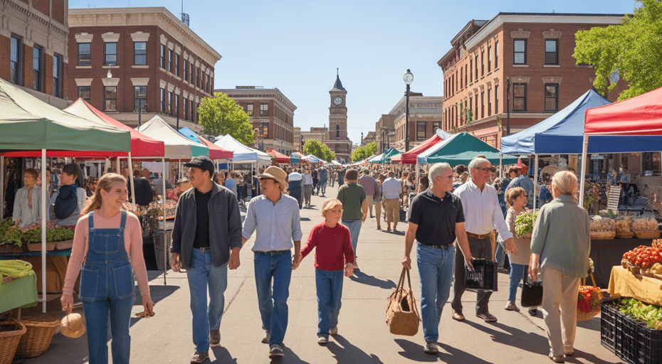 Bustling farmers market in Downtown Greeley