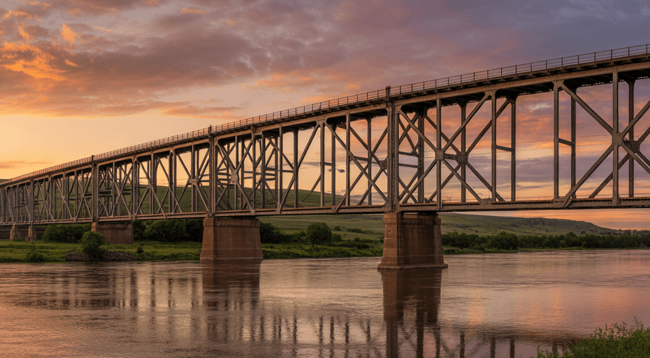 Hi-Line Railroad Bridge at sunset in Valley City.