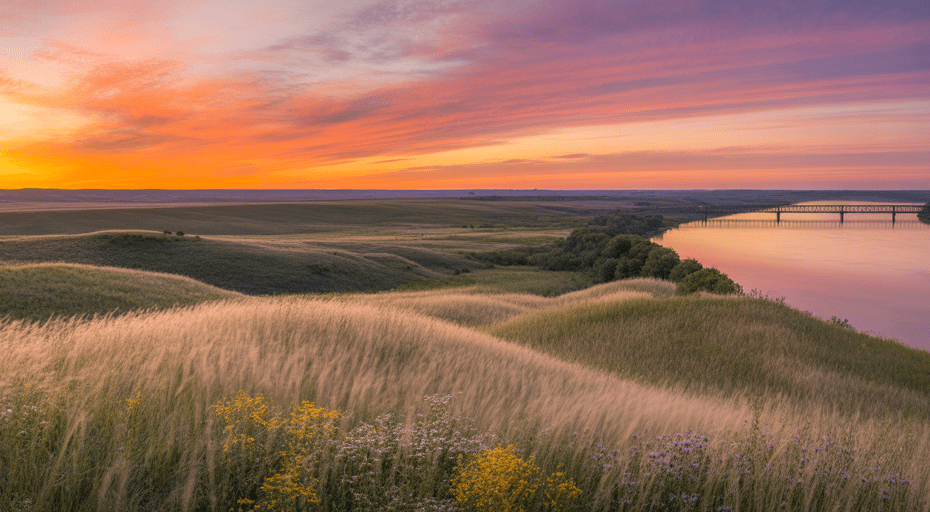 Mandan Missouri River valley at sunset