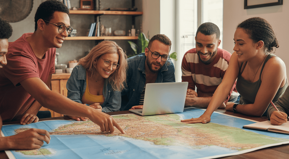 Friends planning a group trip together.