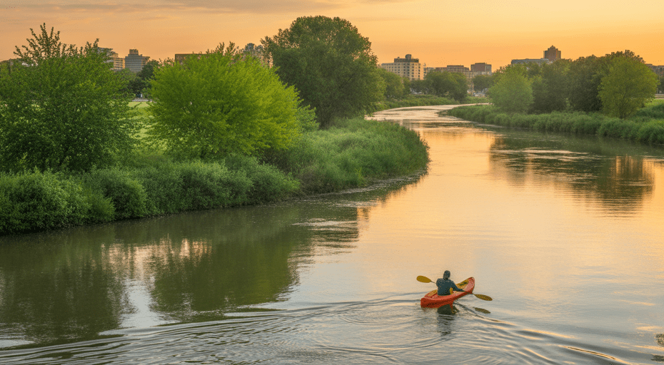 Kayaker on Red River in Fargo