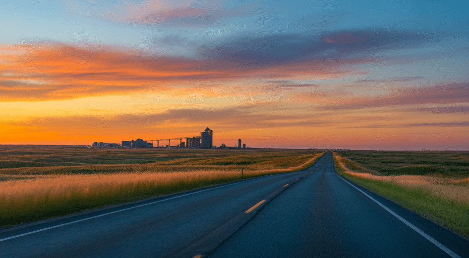 Sunset drive into Grand Forks North Dakota