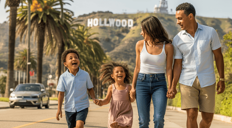 Family walking in Los Angeles.